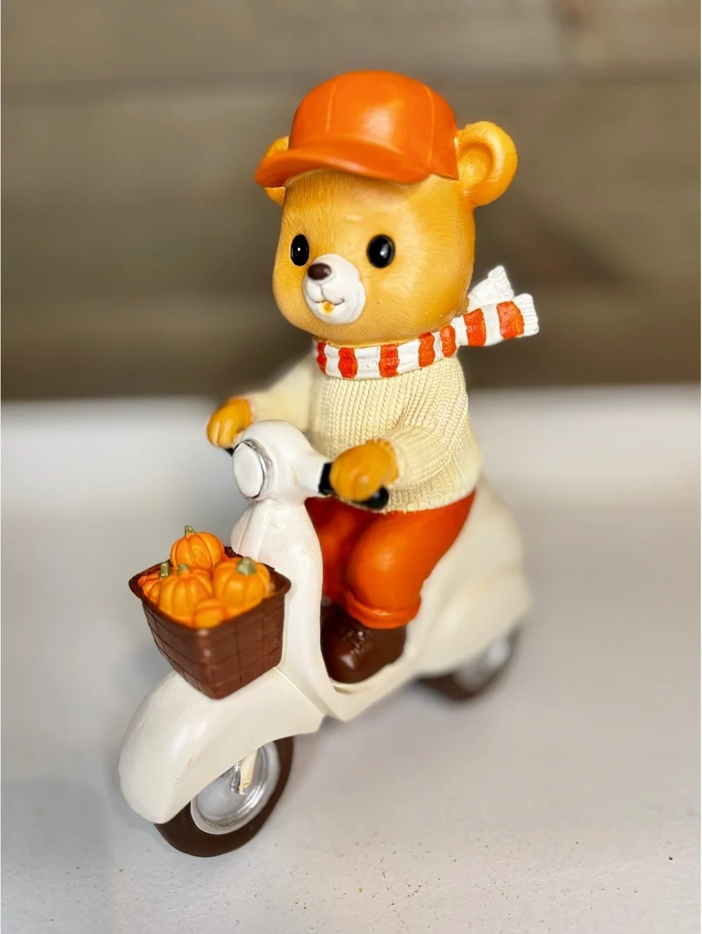 Fall Bear on Scooter Figurine - Pumpkin Harvest Vespa Decor 9